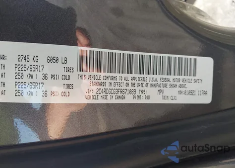 2015 Dodge Grand Caravan Sxt Plus из США, поврежденный, VIN 2C4RDGCG3FR671089